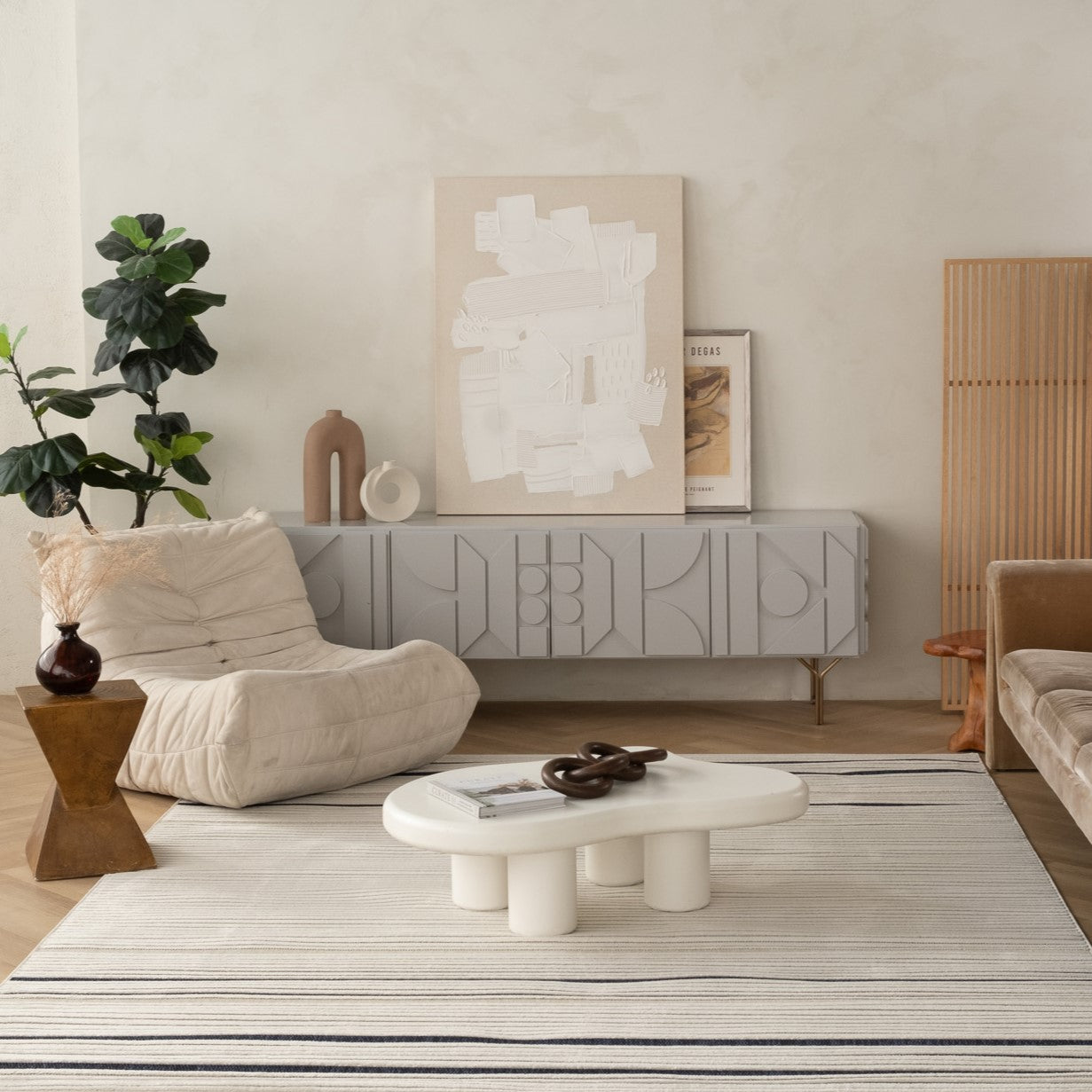 Aurora Cream Modern Rug – Navy Accent Stripe Design