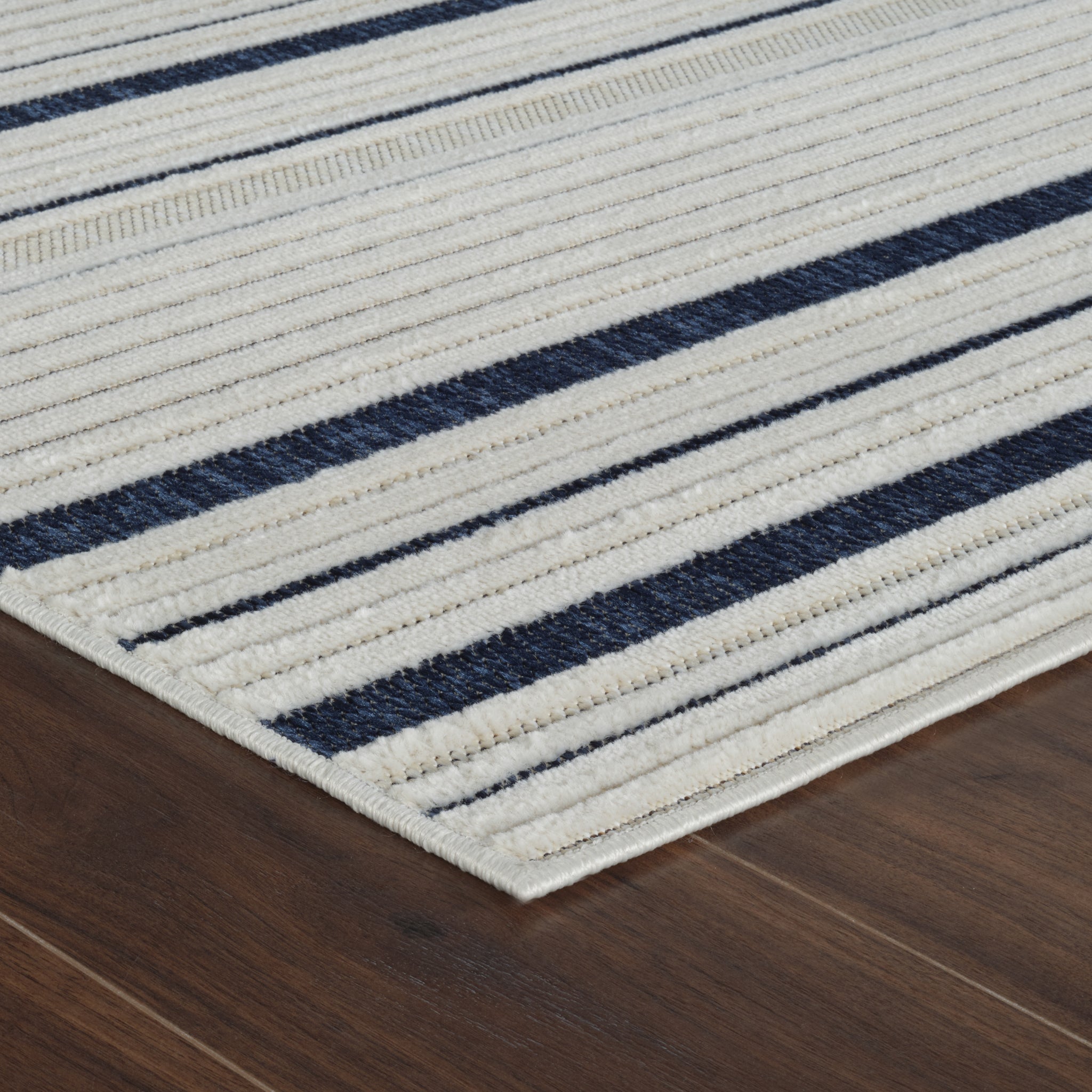 Aurora Cream Modern Rug – Navy Accent Stripe Design