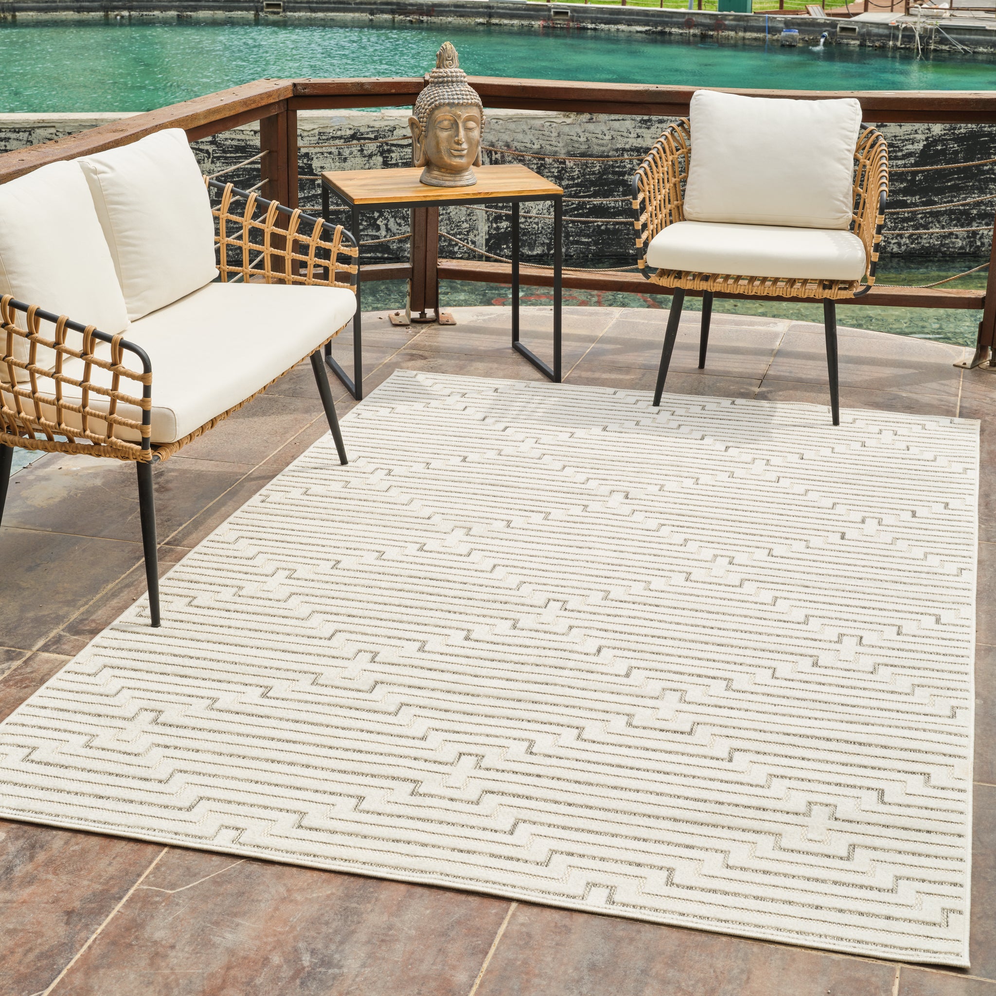 Aurora Cream Modern Rug – Stepped Geometric Pattern