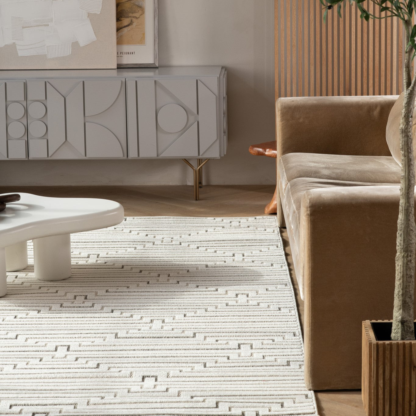 Aurora Cream Modern Rug – Stepped Geometric Pattern
