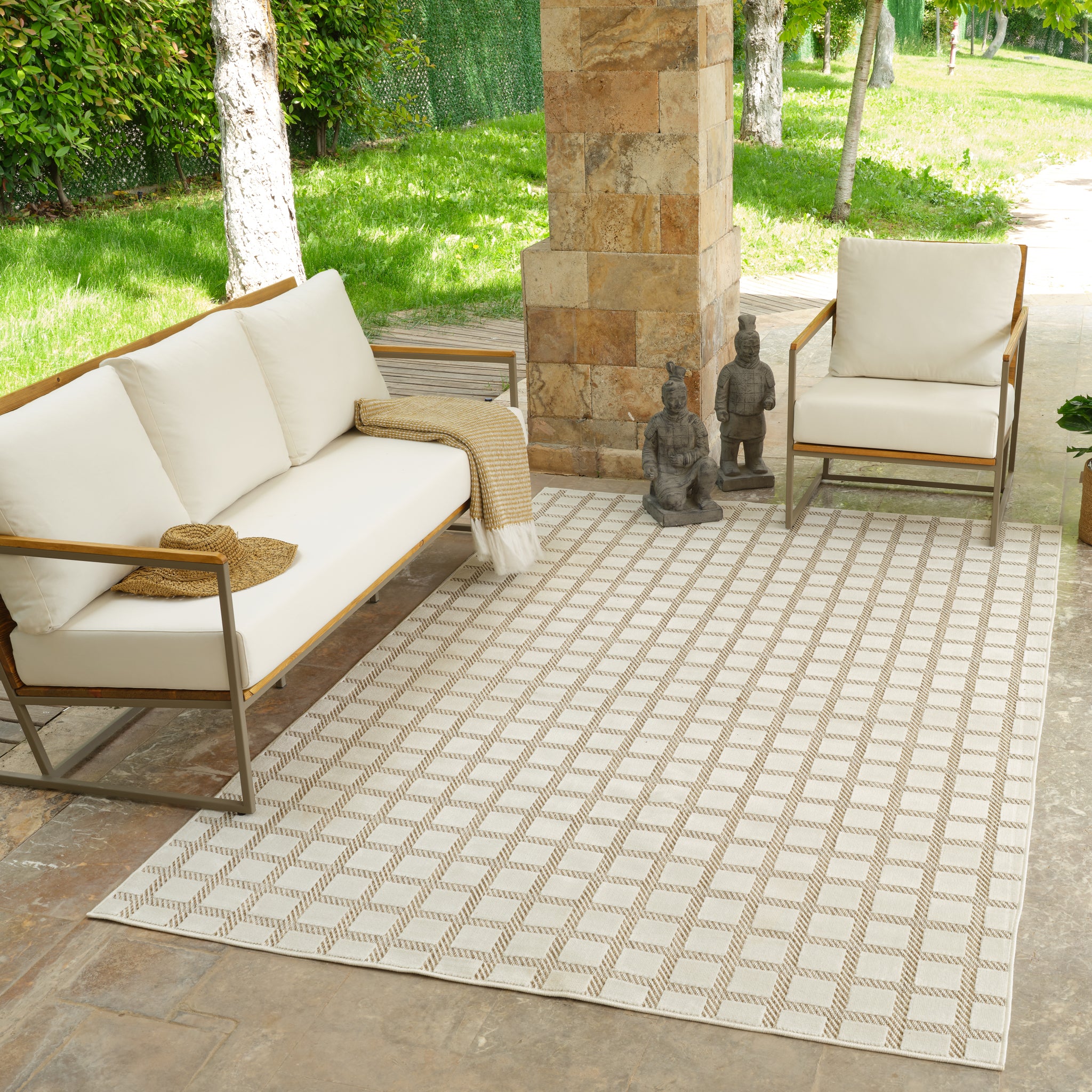 Aurora Beige Modern Rug – Geometric Grid Design