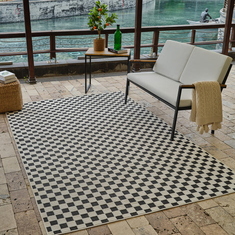 Aurora Black Checkered Rug
