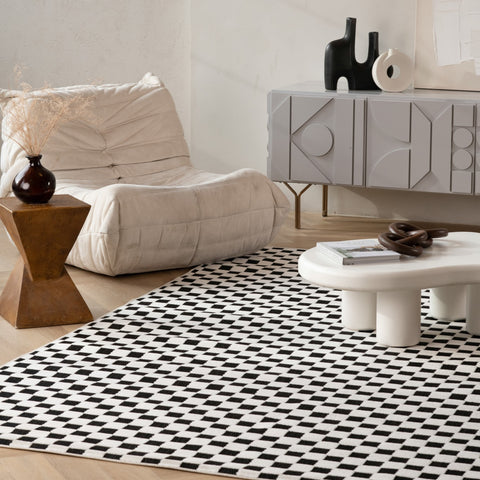 Aurora Black Checkered Rug
