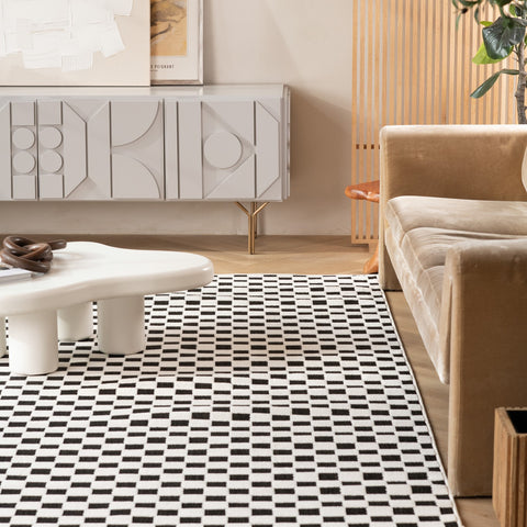 Aurora Black Checkered Rug