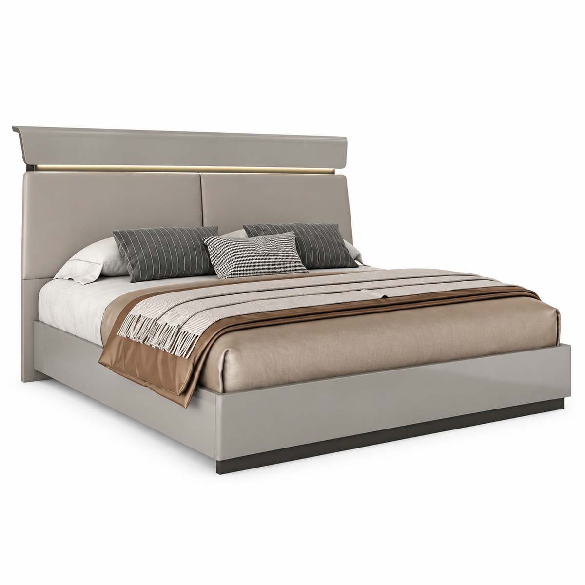 Bellagio LED Storage Bed with PU Upholstered Headboard – Flannel Grey
