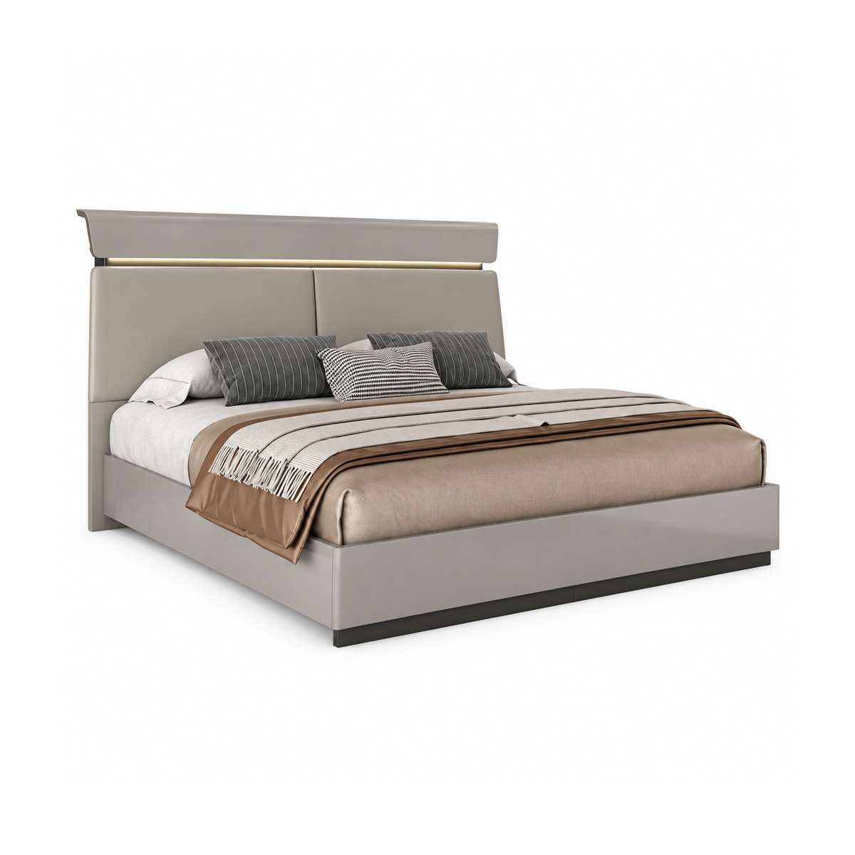 Bellagio LED Storage Bed with PU Upholstered Headboard – Flannel Grey
