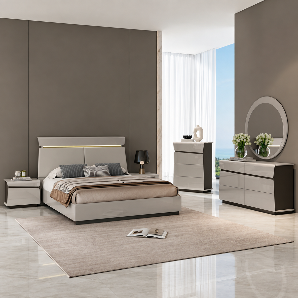Bellagio LED Storage Bed with PU Upholstered Headboard – Flannel Grey