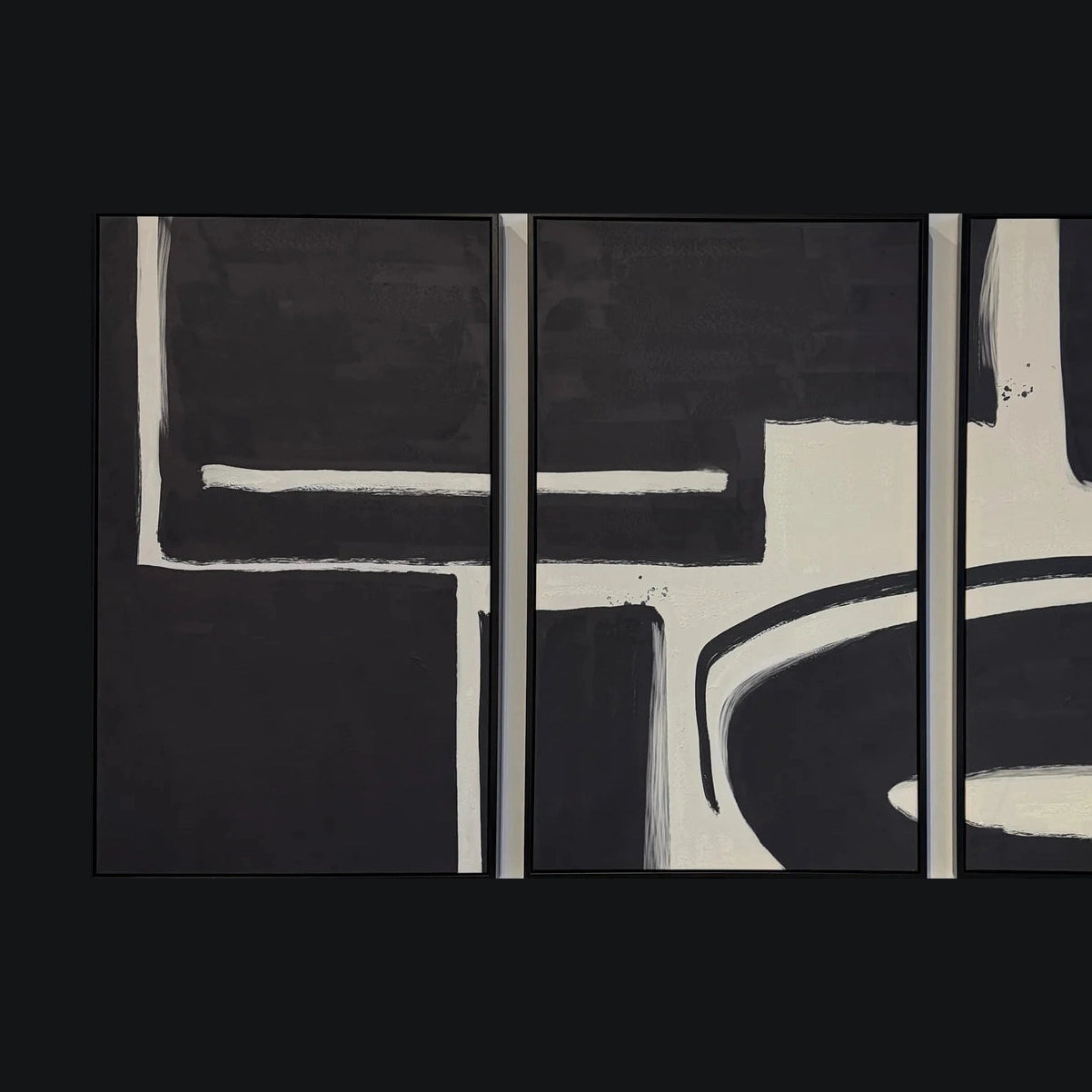 Black Velvet Hand-Painted Framed Triptych Canvas Wall Art