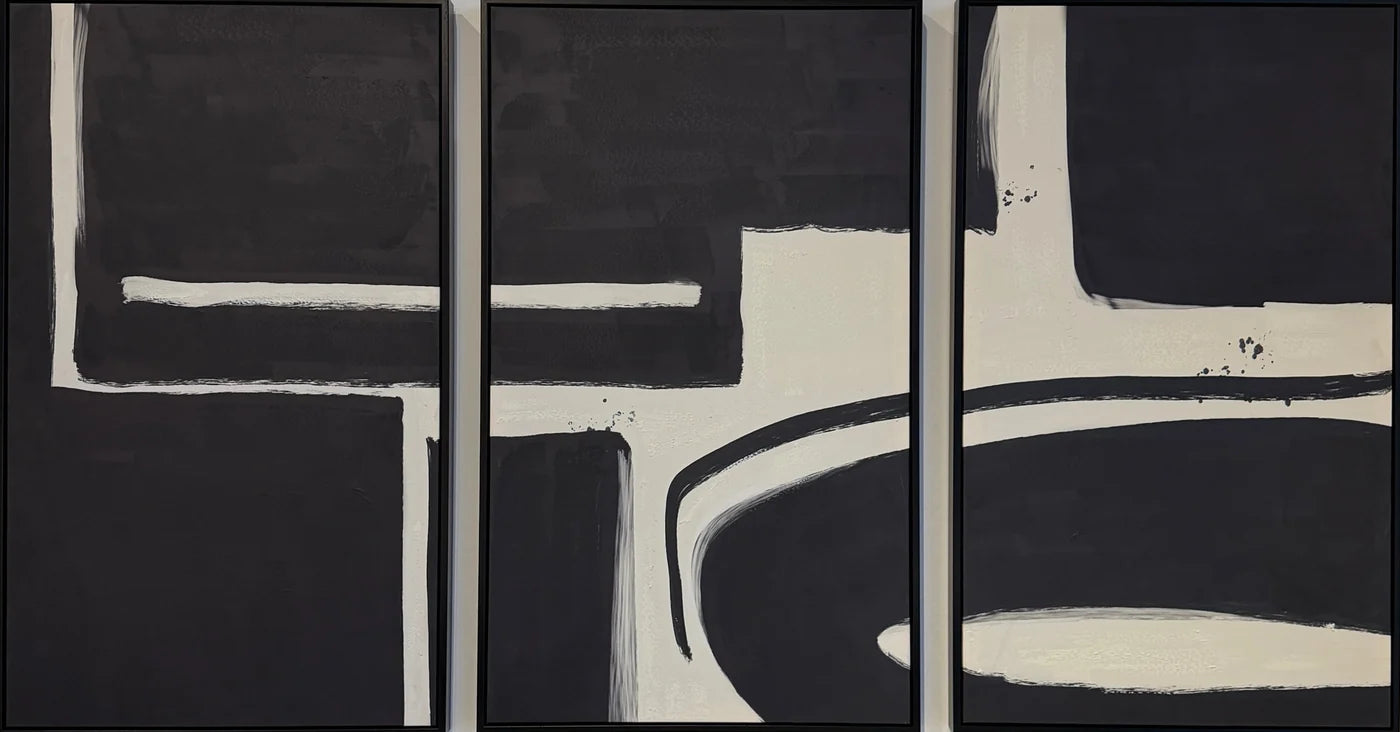 Black Velvet Hand-Painted Framed Triptych Canvas Wall Art