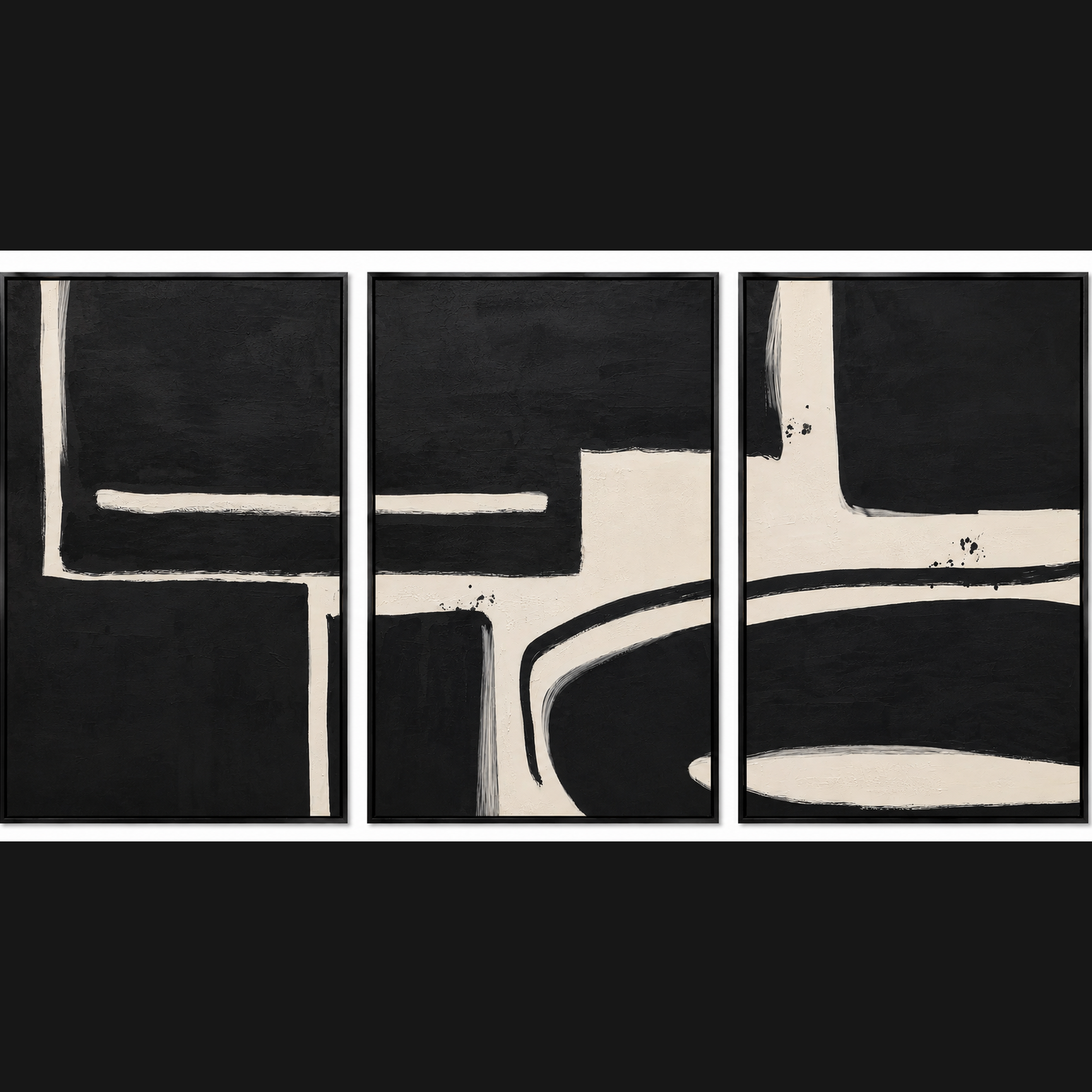 Black Velvet Hand-Painted Framed Triptych Canvas Wall Art