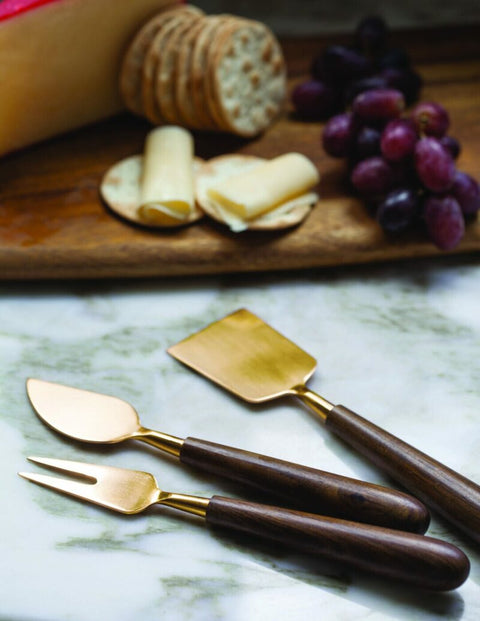 Gold & Wood Cheese Set