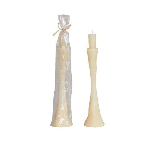 Unscented Taper in Taper Holder Shaped Candle, Cream Color