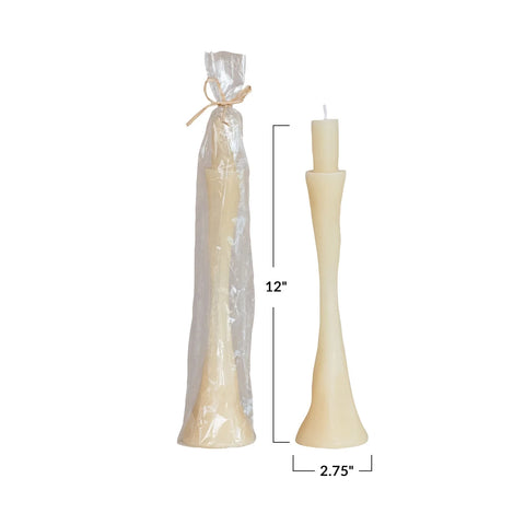 Unscented Taper in Taper Holder Shaped Candle, Cream Color