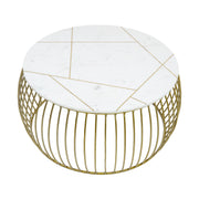 Katya Gold Round Marble Coffee Table Wire Metal Base