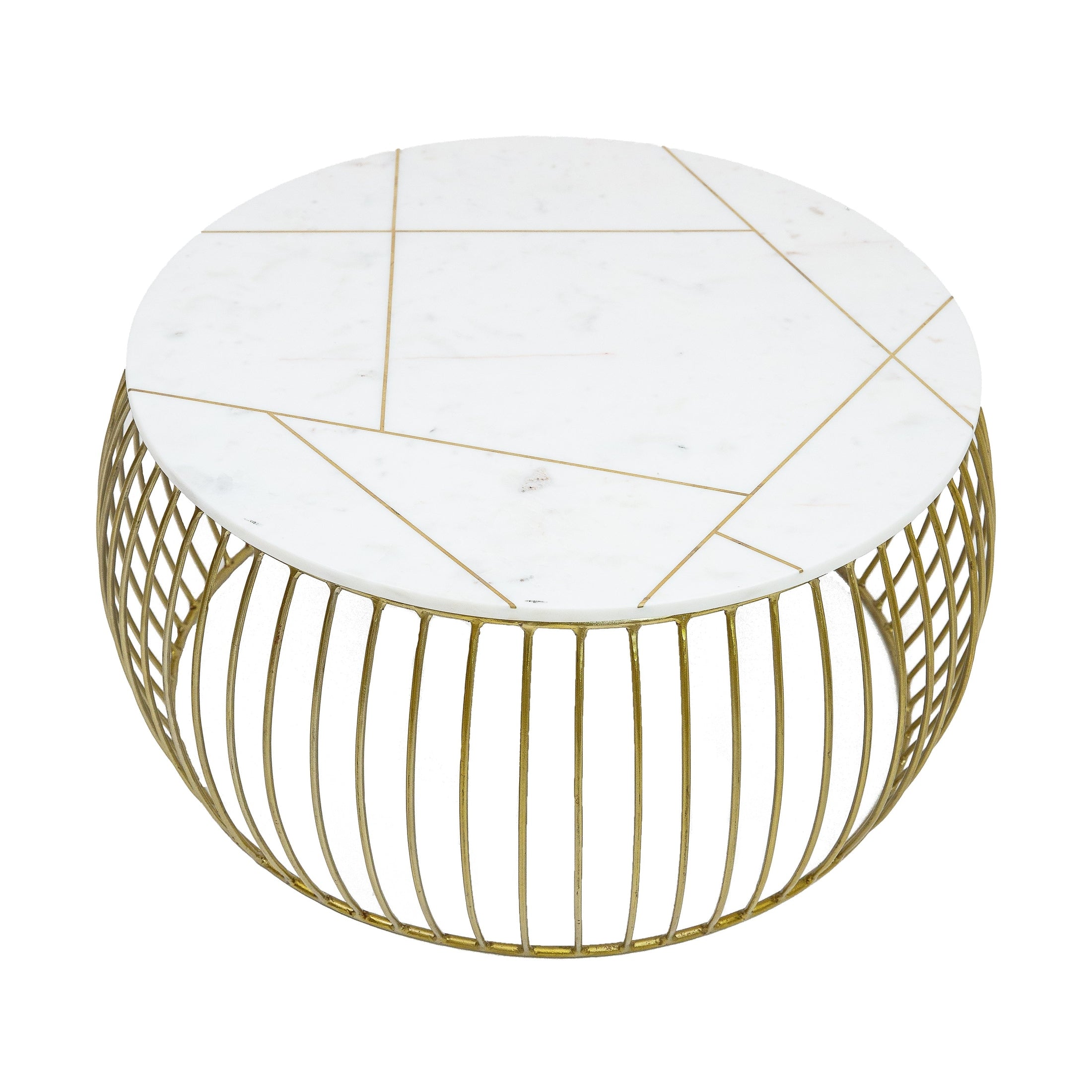 Katya Gold Round Marble Coffee Table Wire Metal Base