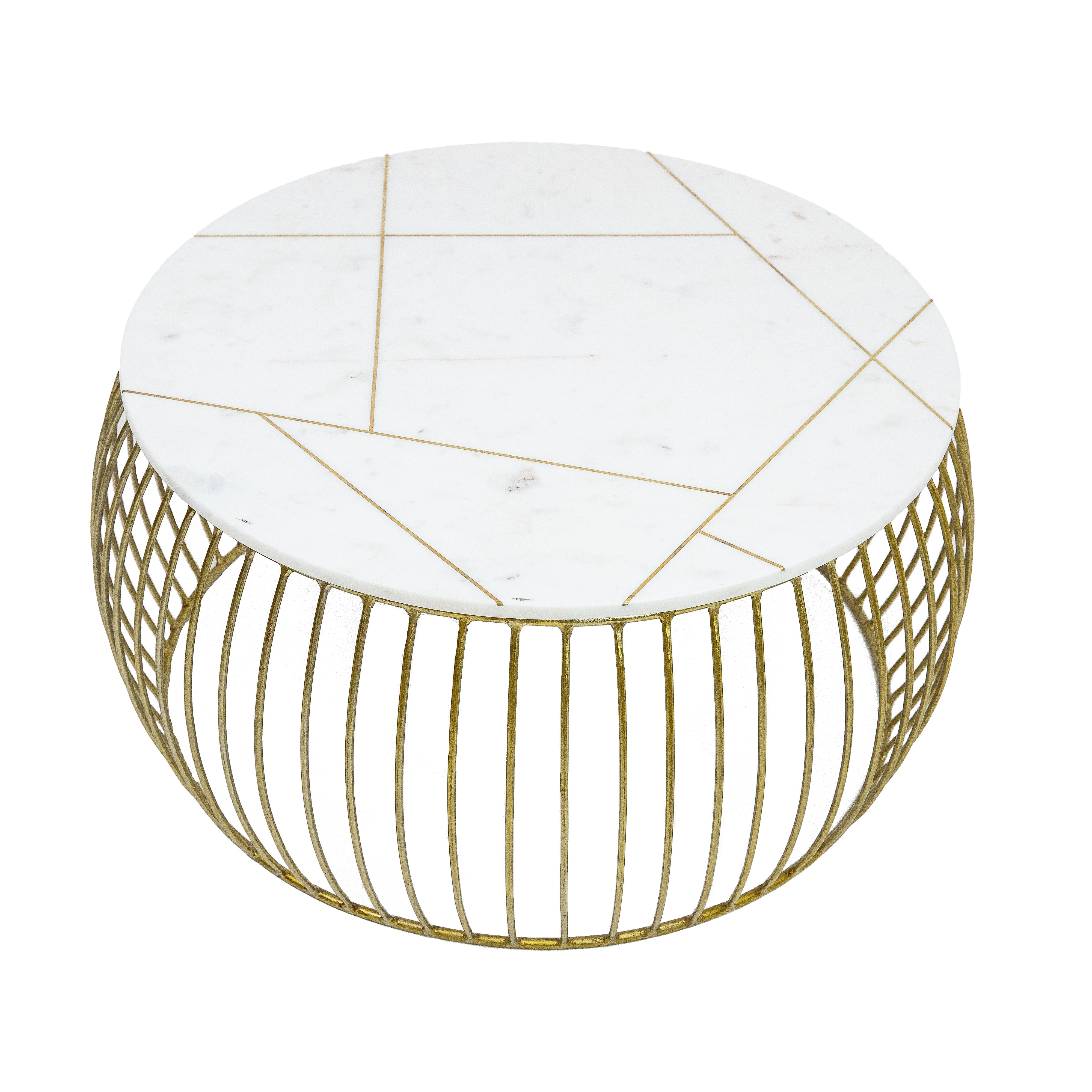 Katya Gold Round Marble Coffee Table Wire Metal Base
