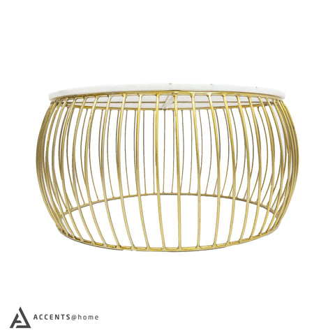 KATYA GOLD ROUND MARBLE COFFEE TABLE WIRE METAL BASE