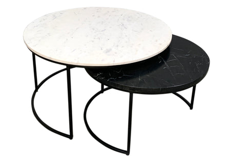Treme White/Black Round Marble Nesting Coffee Tables Set Of 2