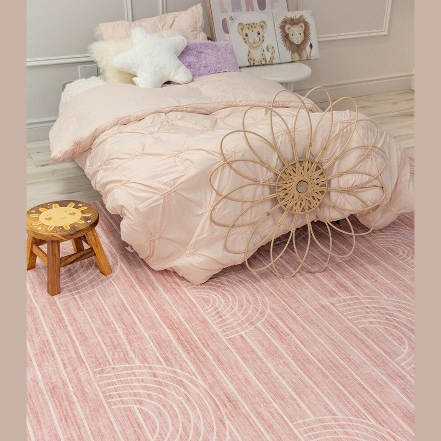Pastel Pink Daisy Delight Area Rug