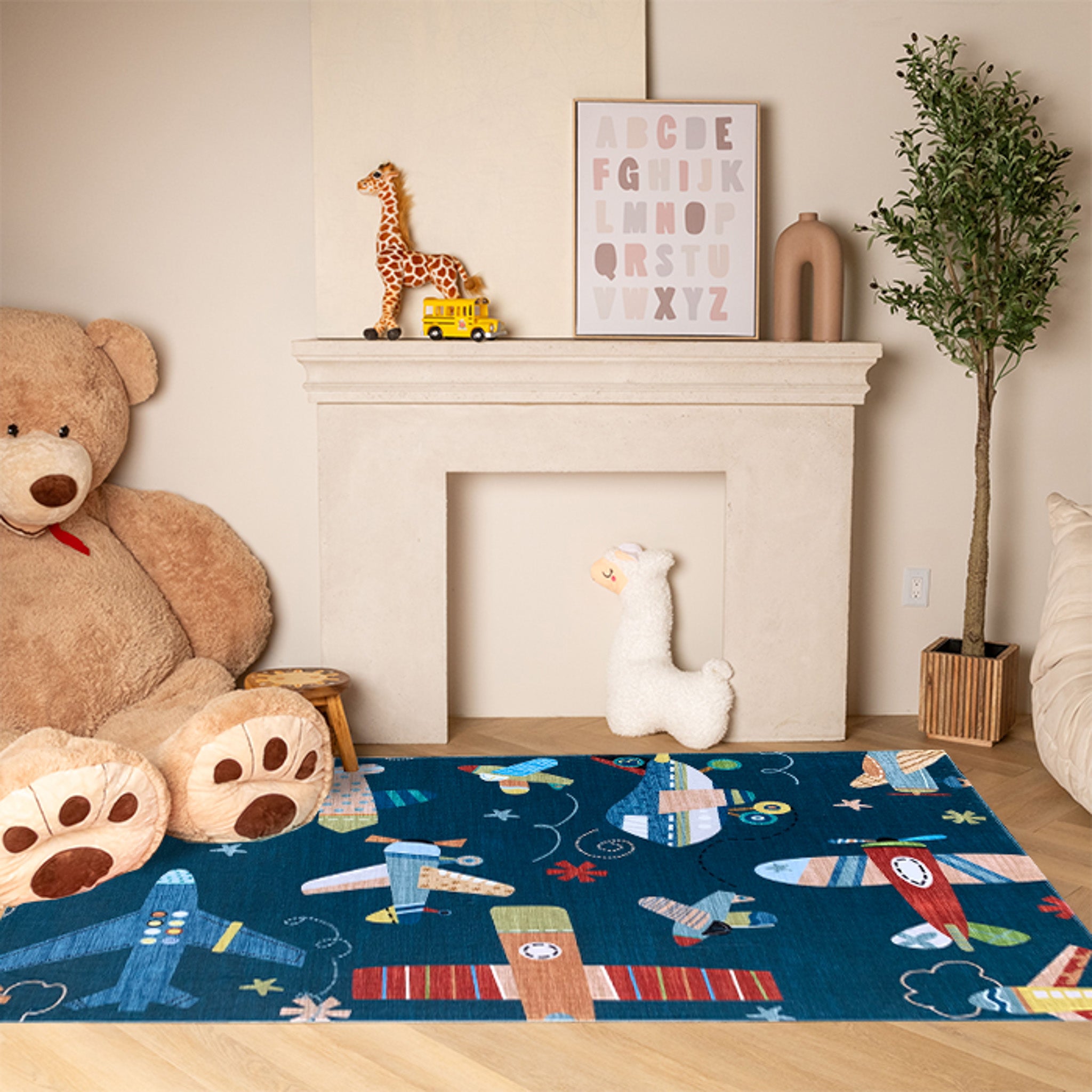 Daisy Navy Contemporary Floral Rug