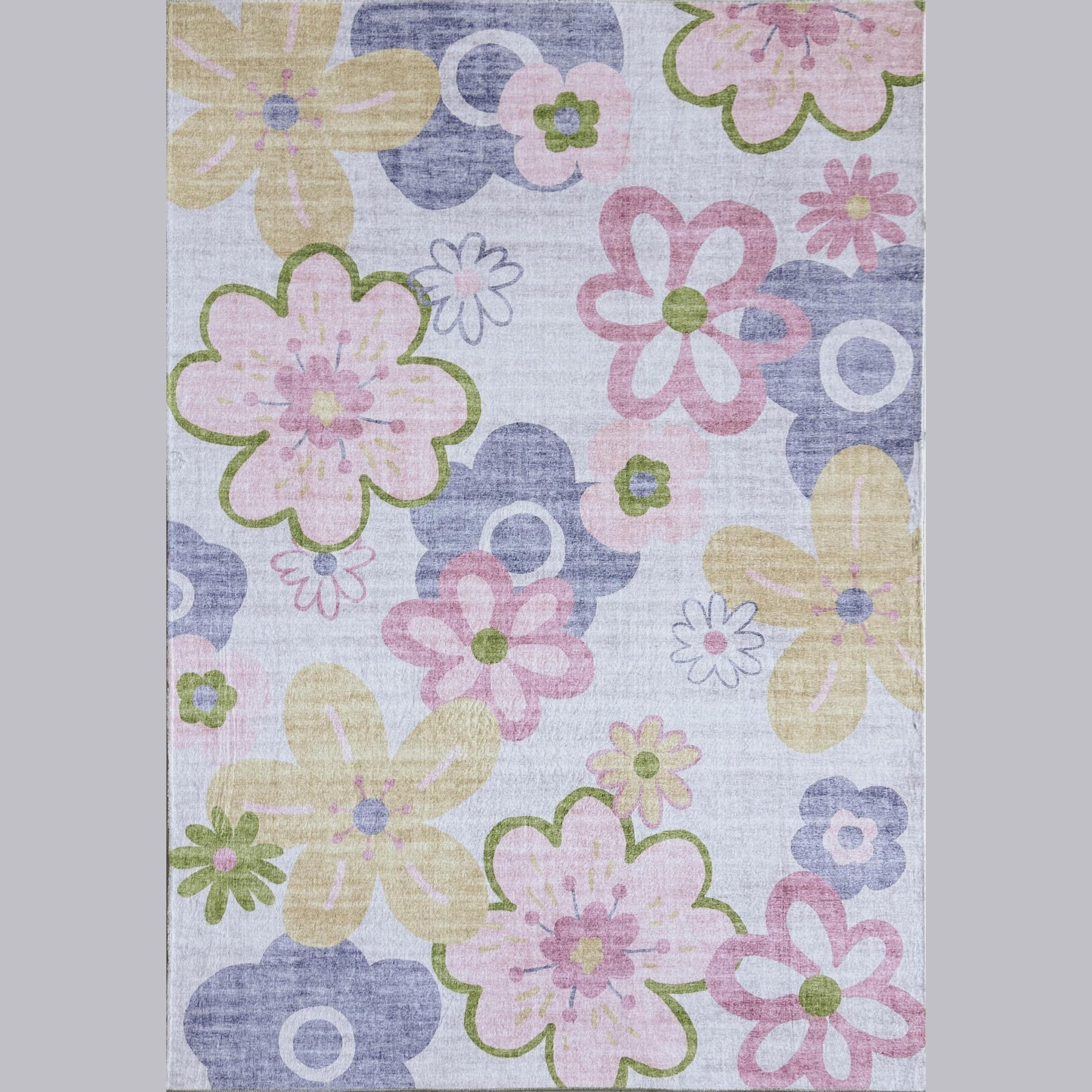 Blush Bloom Daisy Patterned Rug in Pink