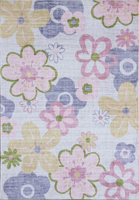 Blush Bloom Daisy Patterned Rug in Pink