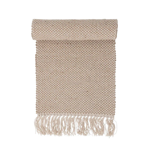 Woven Jute and Cotton Table Runner with Fringe