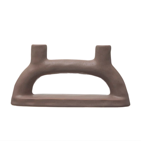 Stoneware Double Taper Holder, Matte Brown Finish