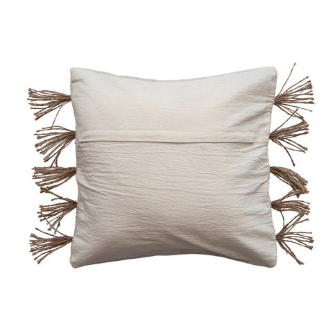 Woven Jute & Cotton Dhurrie Pillow w/ Tassels, Polyester Fill