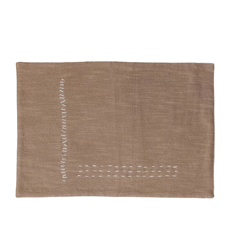 Hand-Embroidered Cotton Slub Placemat, Tan Color