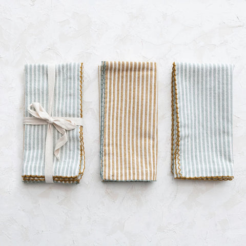 Cotton Napkins w/ Stripes, 2 Colors, Set of 4