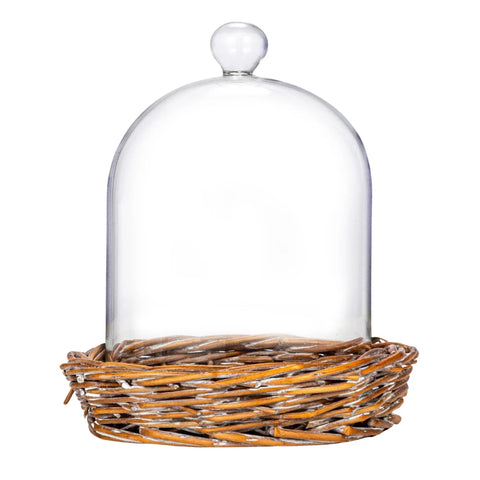 Decorative Glass Cloche w/ Woven Willow Base - Set of 2