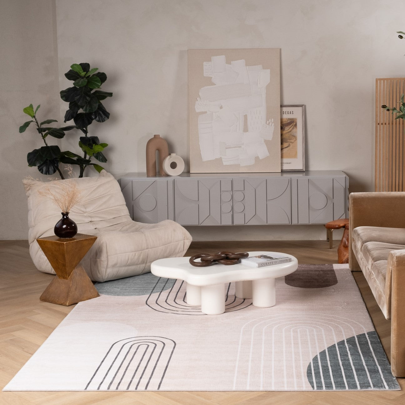 Europa Beige Subtle Stripe Modern Rug