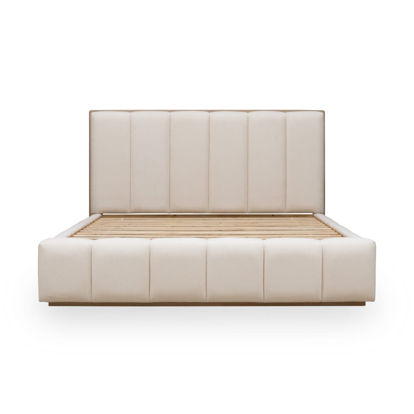 Gardenia Wood Frame Upholstered Platform Bed in Cotton and Chai