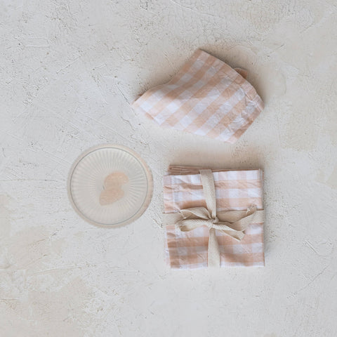 Cotton Cocktail Napkins w/ Gingham Pattern - Blush Color - Set of 4