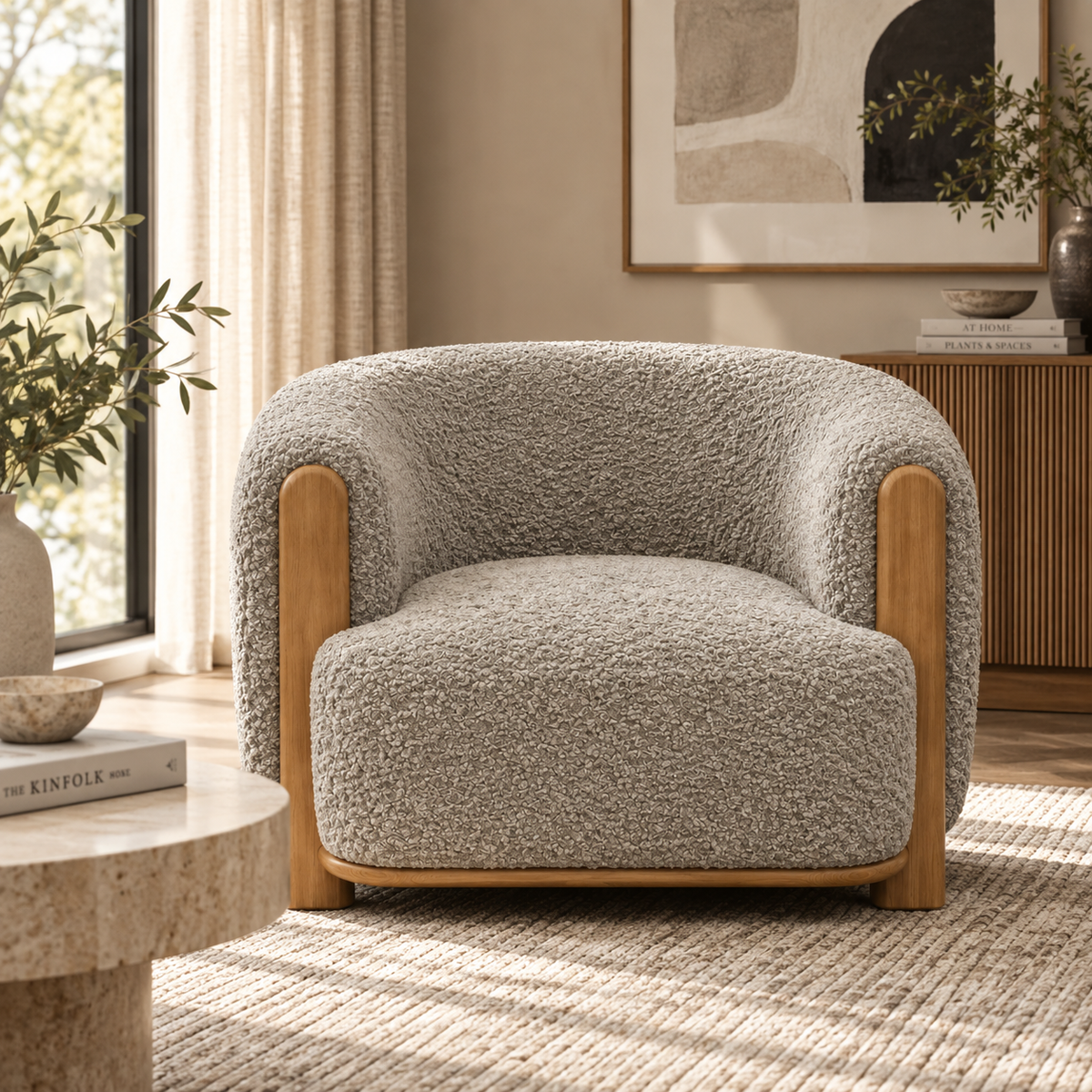 Leonie Sculptural Accent Chair – Pebble Boucle