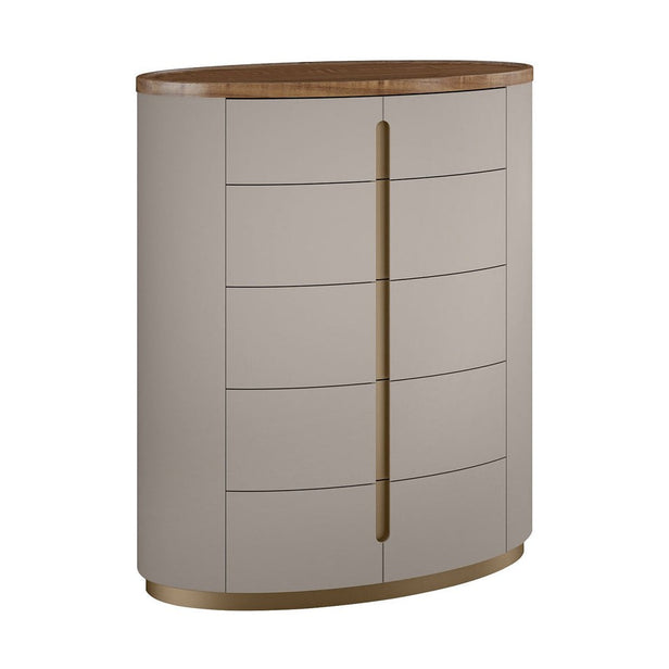 Elmira Modern 5 Drawers Curved Chest – Flannel Grey & Walnut