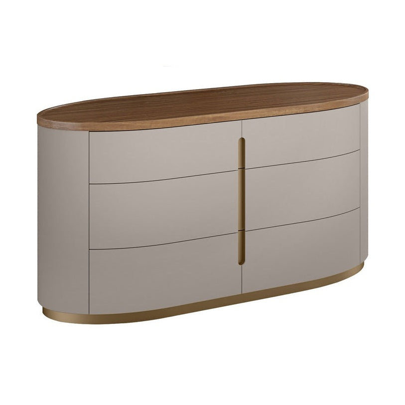 Elmira Modern Curved Dresser – Flannel Grey & Walnut