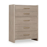 Gardenia Five Drawer Oak Wood Chest in Chai