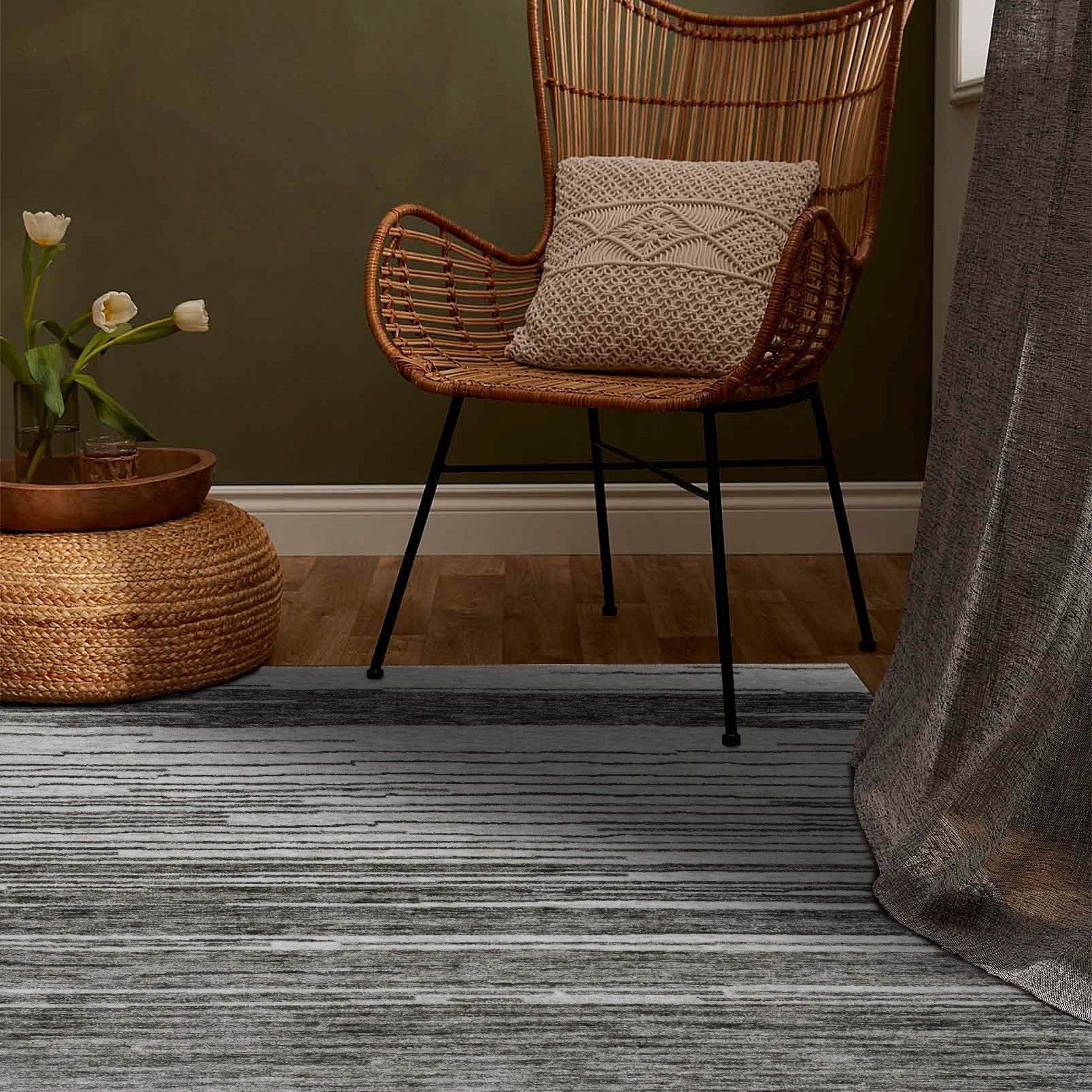Leela Grey Modern Brushstroke Patterned Rug