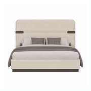 Elara Modern Platform Bed with Upholstered Headboard – Beige High Gloss