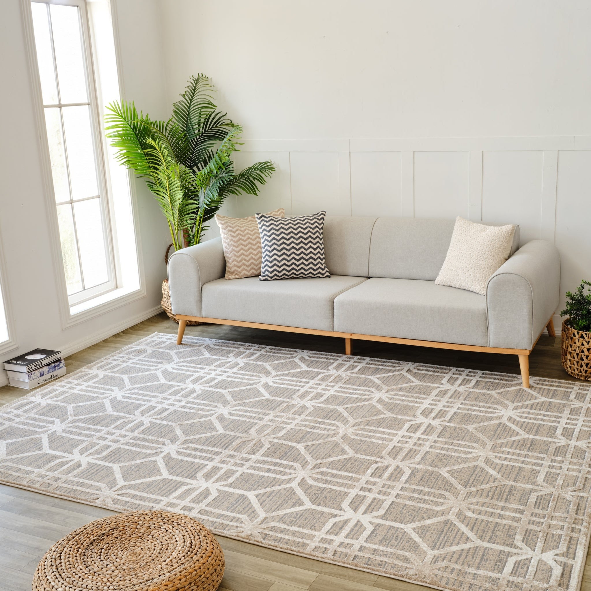 Nairobi Beige Abstract Lined Modern Rug
