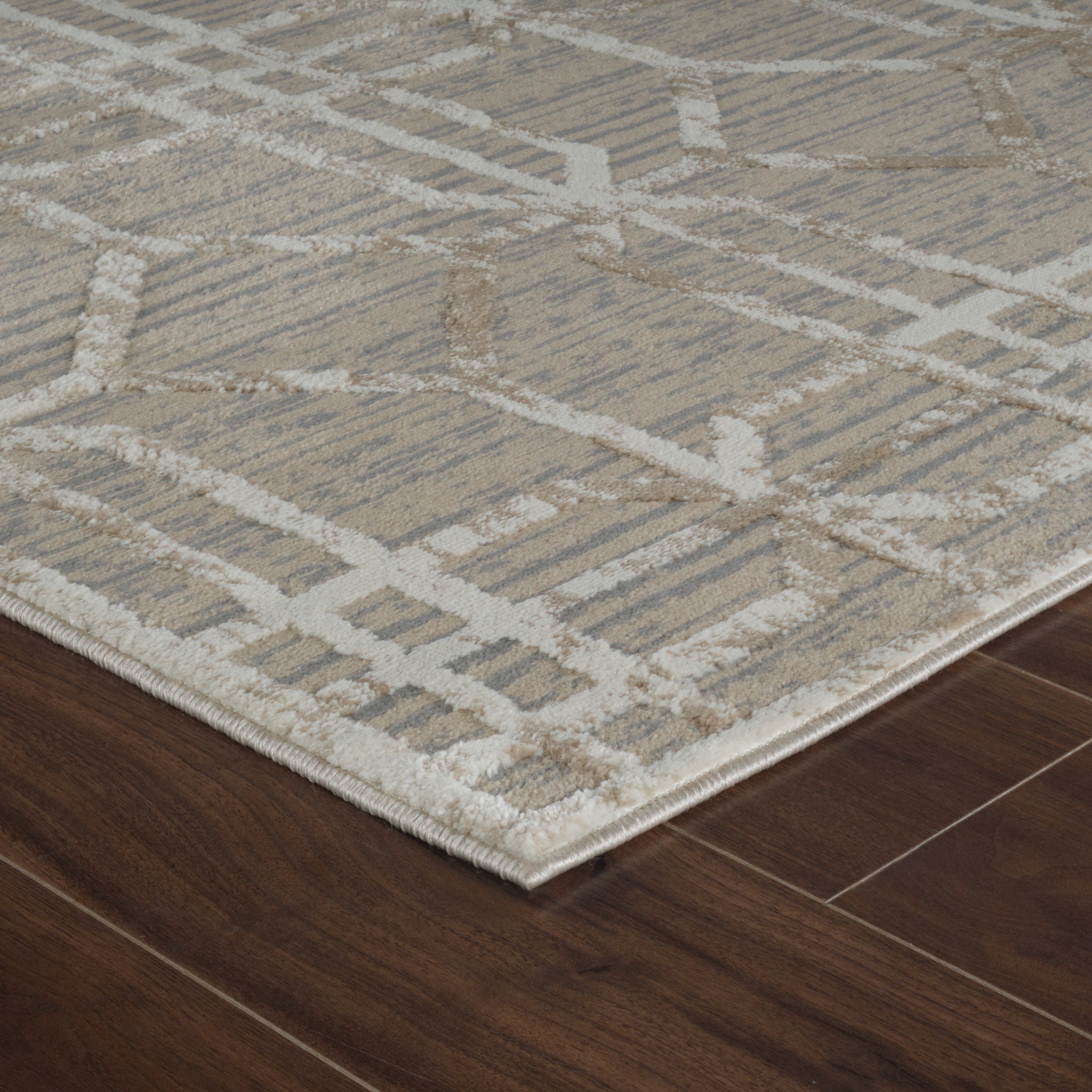 Nairobi Beige Abstract Lined Modern Rug