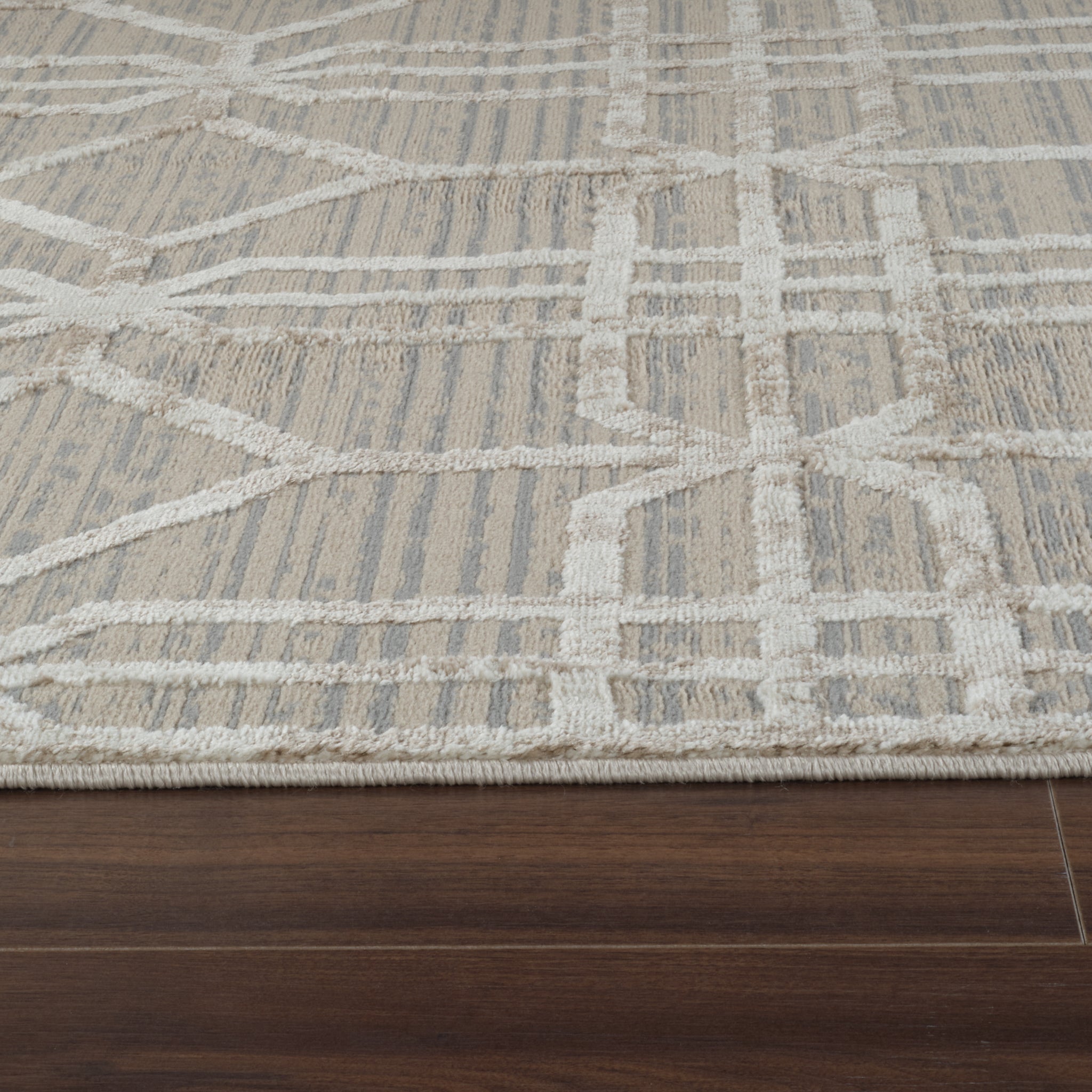 Nairobi Beige Abstract Lined Modern Rug