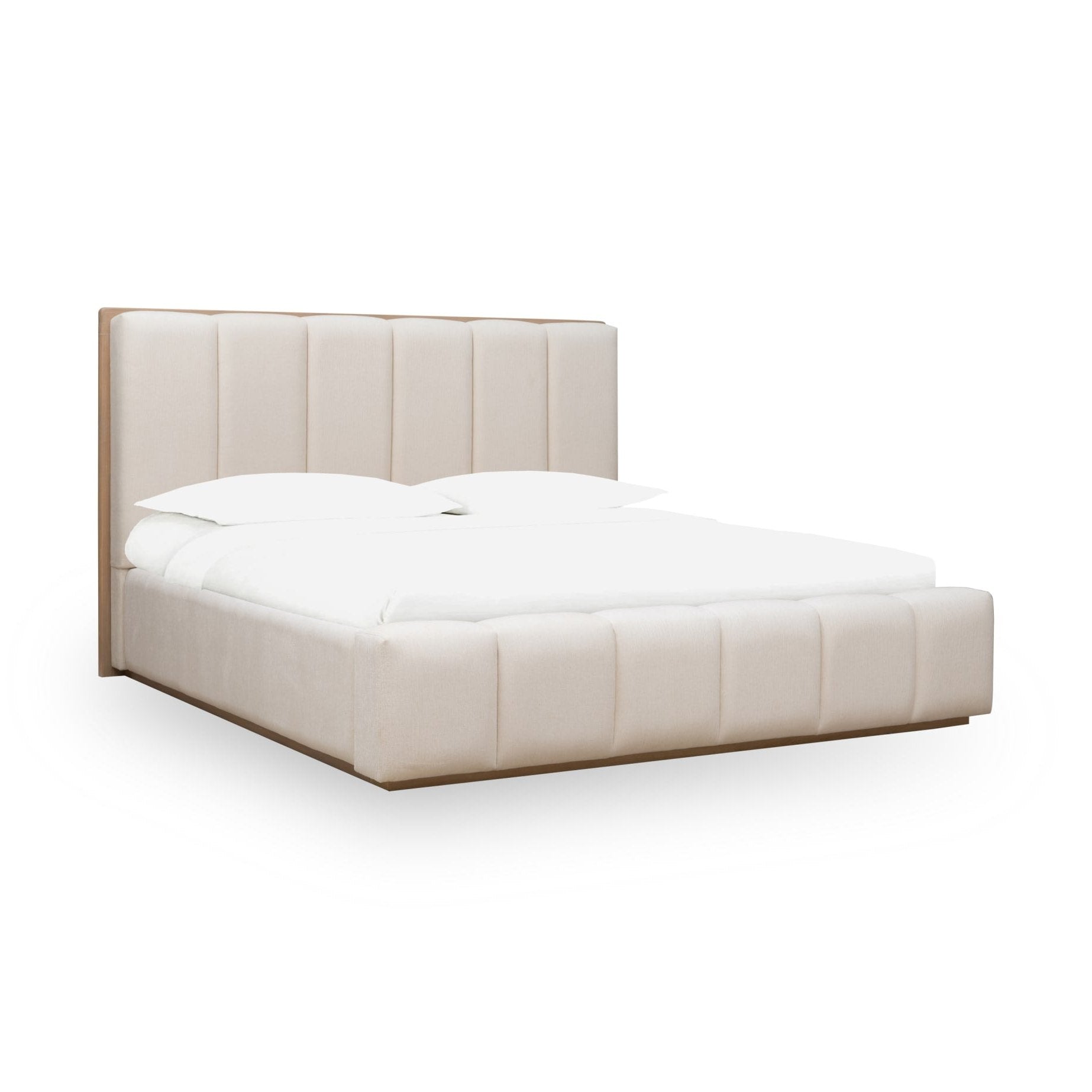 Gardenia Wood Frame Upholstered Platform Bed in Cotton and Chai