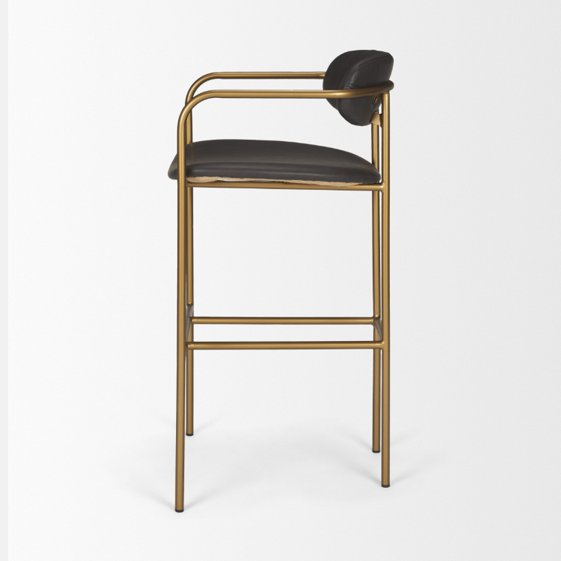 Parker Brown Faux Leather Seat Gold Metal Bar Stool