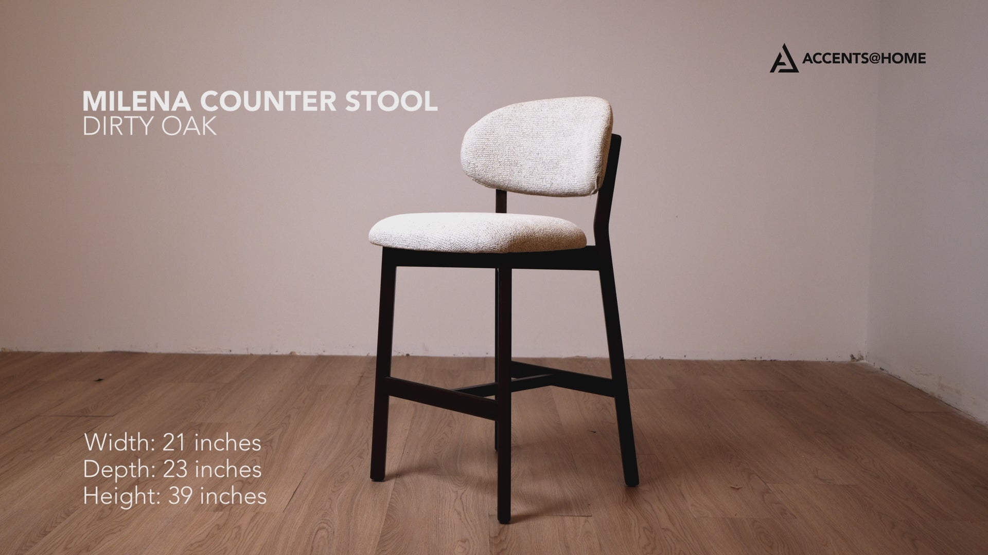 Load video: Milena Counter Stool - Beige Upholstery with Natural Oak Wood Frame