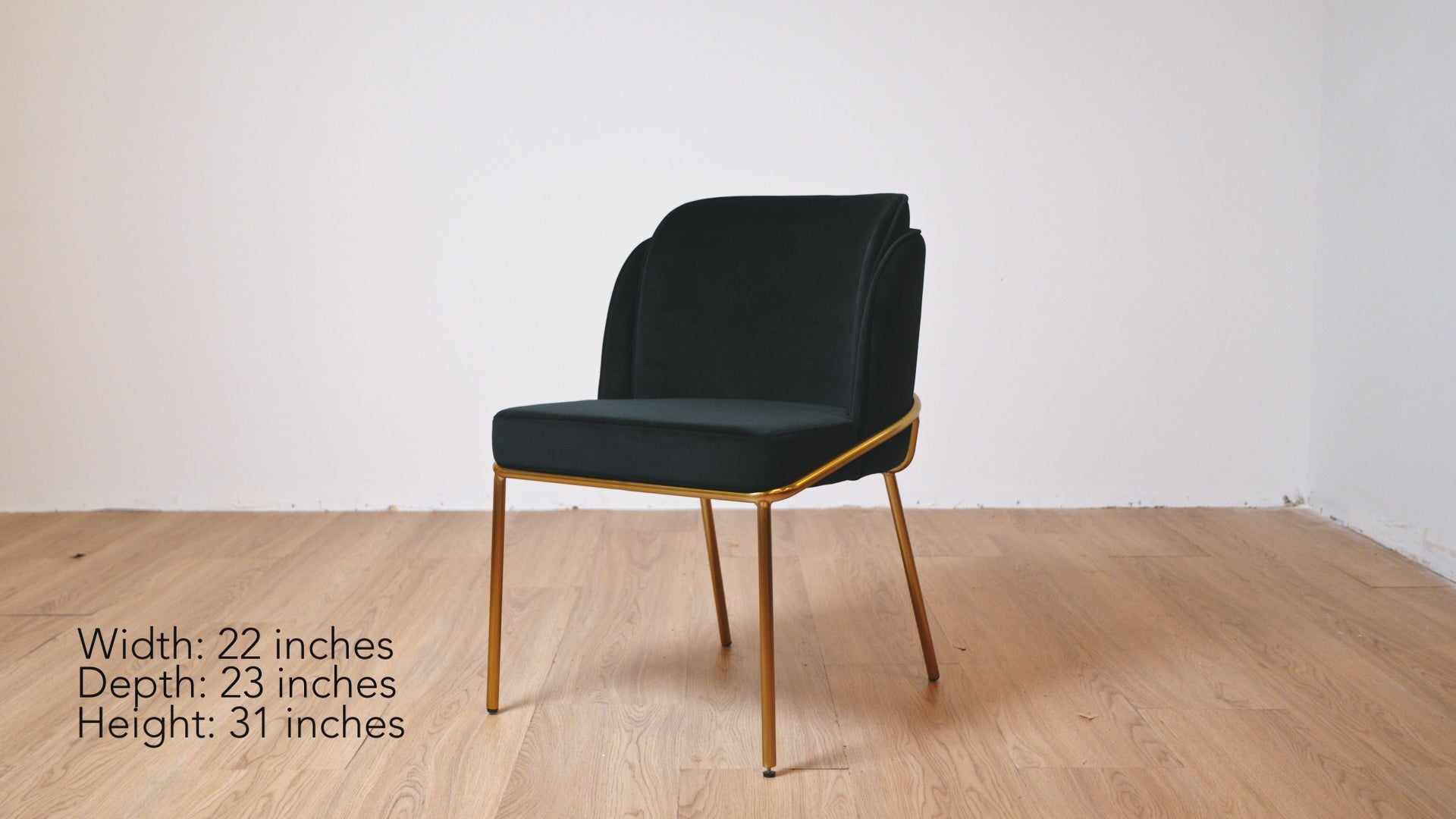Load video: Angelo Dining Chair – Black Velvet with Gold Legs