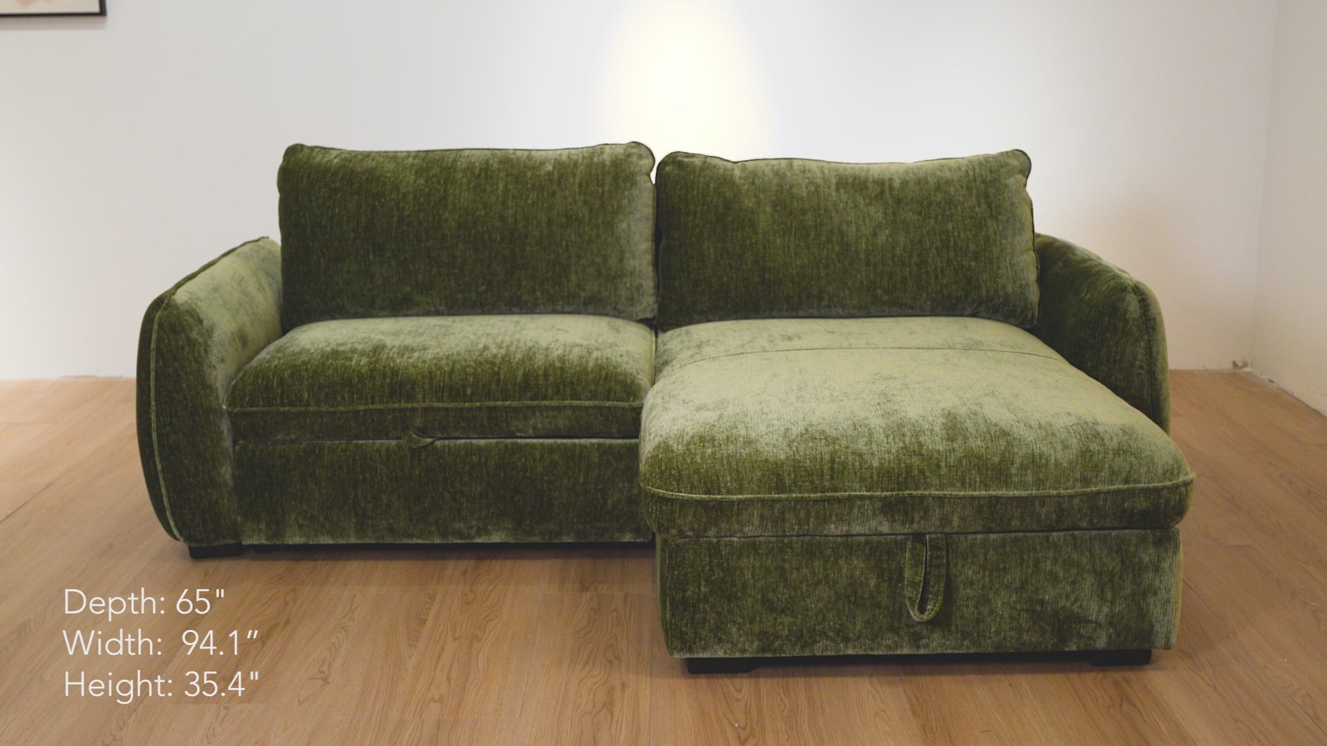Load video: Cassey Pullout Sleeper Sectional with  Storage Chaise