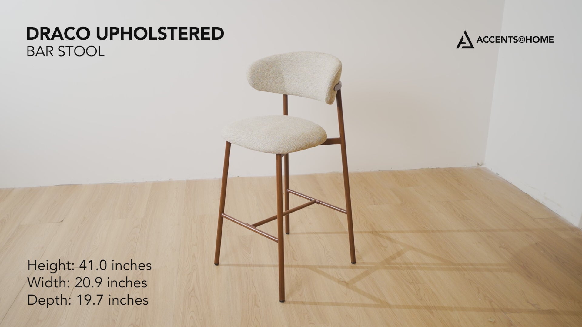 Load video: Draco Upholstered Bar Stool with Walnut Metal Legs